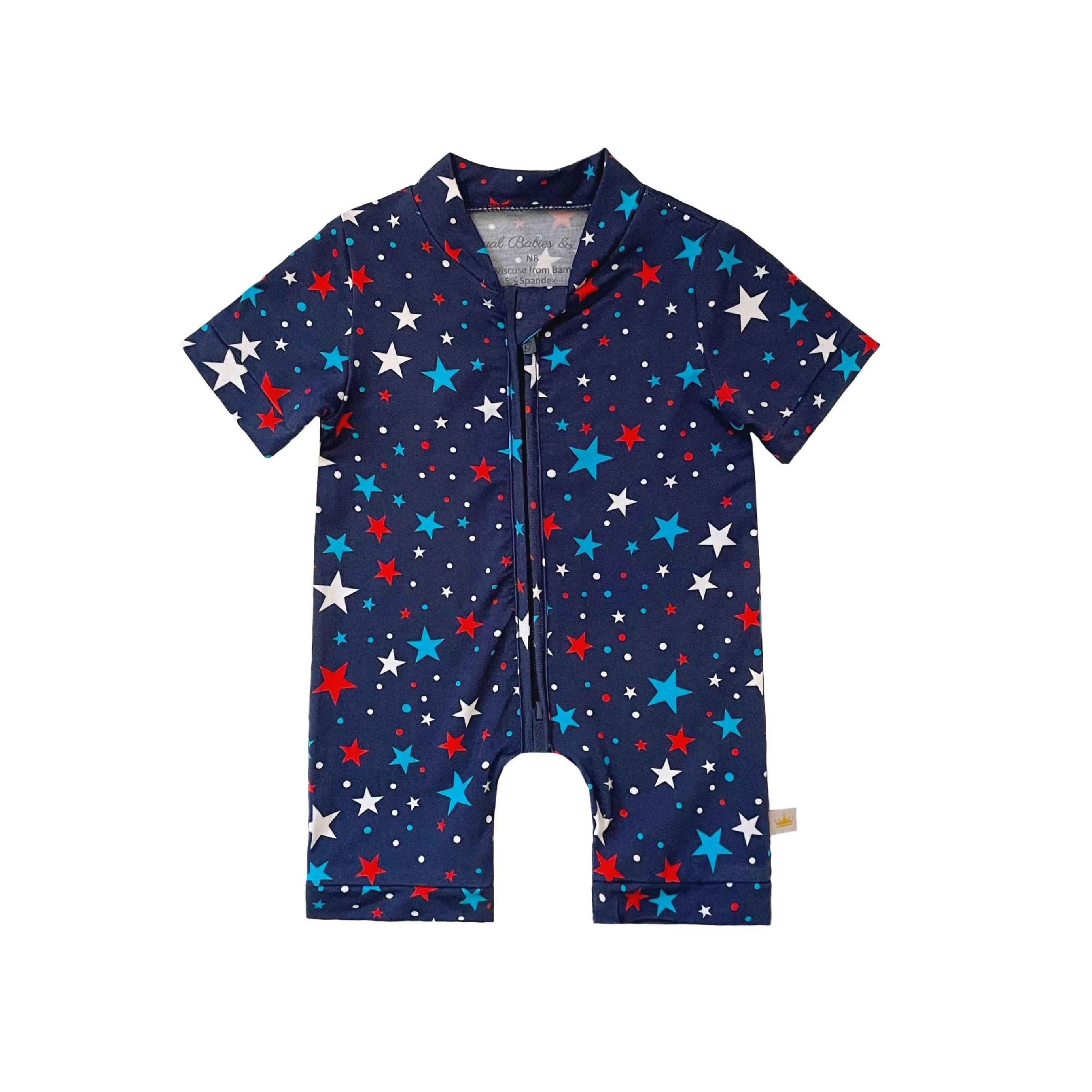 Independence Day July 4th Star Patriotic Memorial Boys/Girls Short Baby Romper