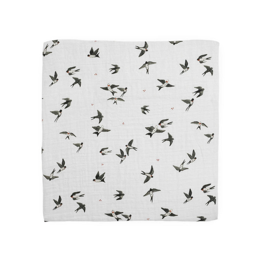 Organic Cotton Muslin Swaddle Blanket - Swallows