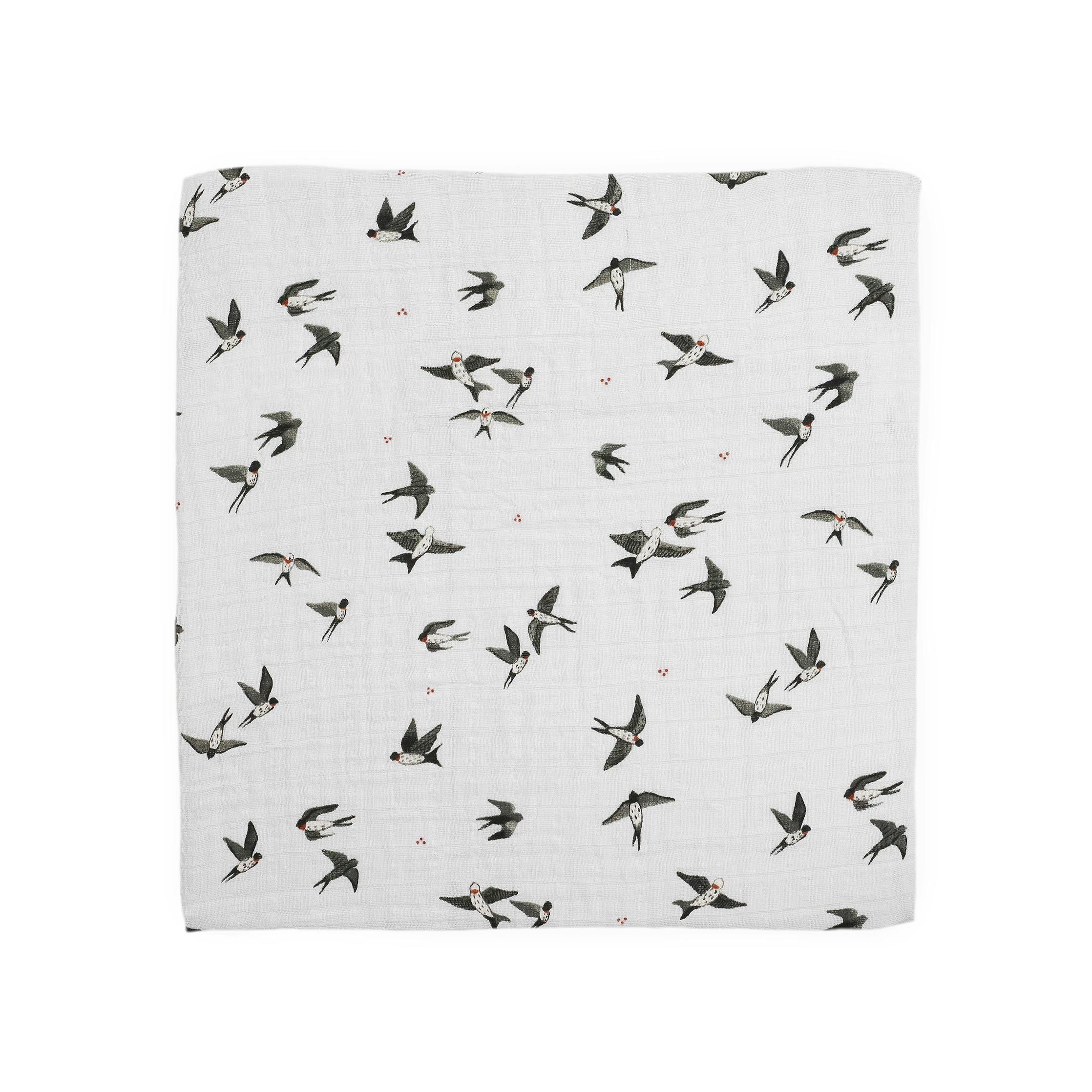 Organic Cotton Muslin Swaddle Blanket - Swallows