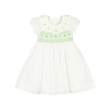 Victoria White Smocked Dress with Hand-Embroidered Lemons