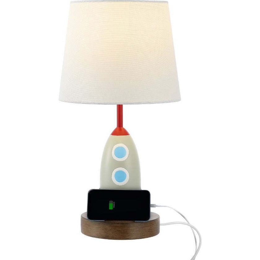 Houston 17.5" Coastal Style Iron/Resin Rocket LED Kids' Table Lamp with Phone Stand and USB Charging Port