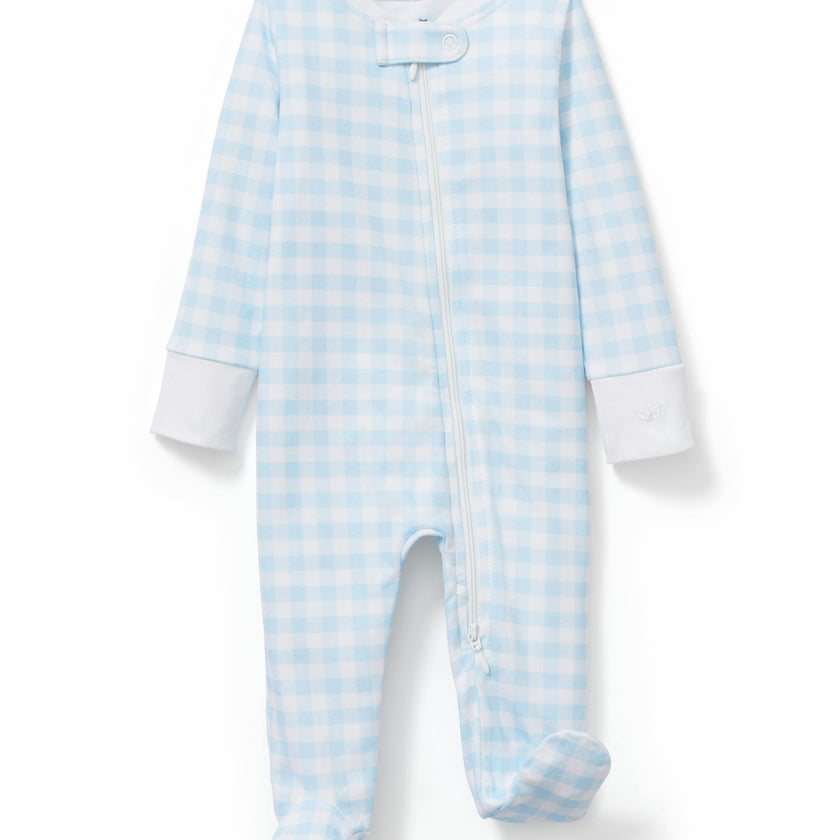 Baby's Pima Romper in Light Blue Gingham