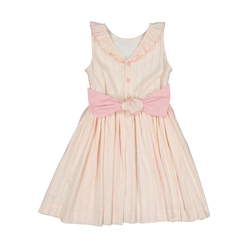Capucine Pink Yellow Stripe Sleeveless Smocked Dress