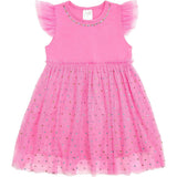 Raspberry Rhinestone Short Sleeve Tutu Dress
