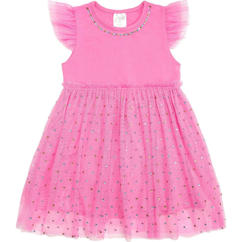 Raspberry Rhinestone Short Sleeve Tutu Dress