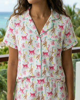 Organic Polo Pajama Set with Shorts [Monkeying Around Pink]