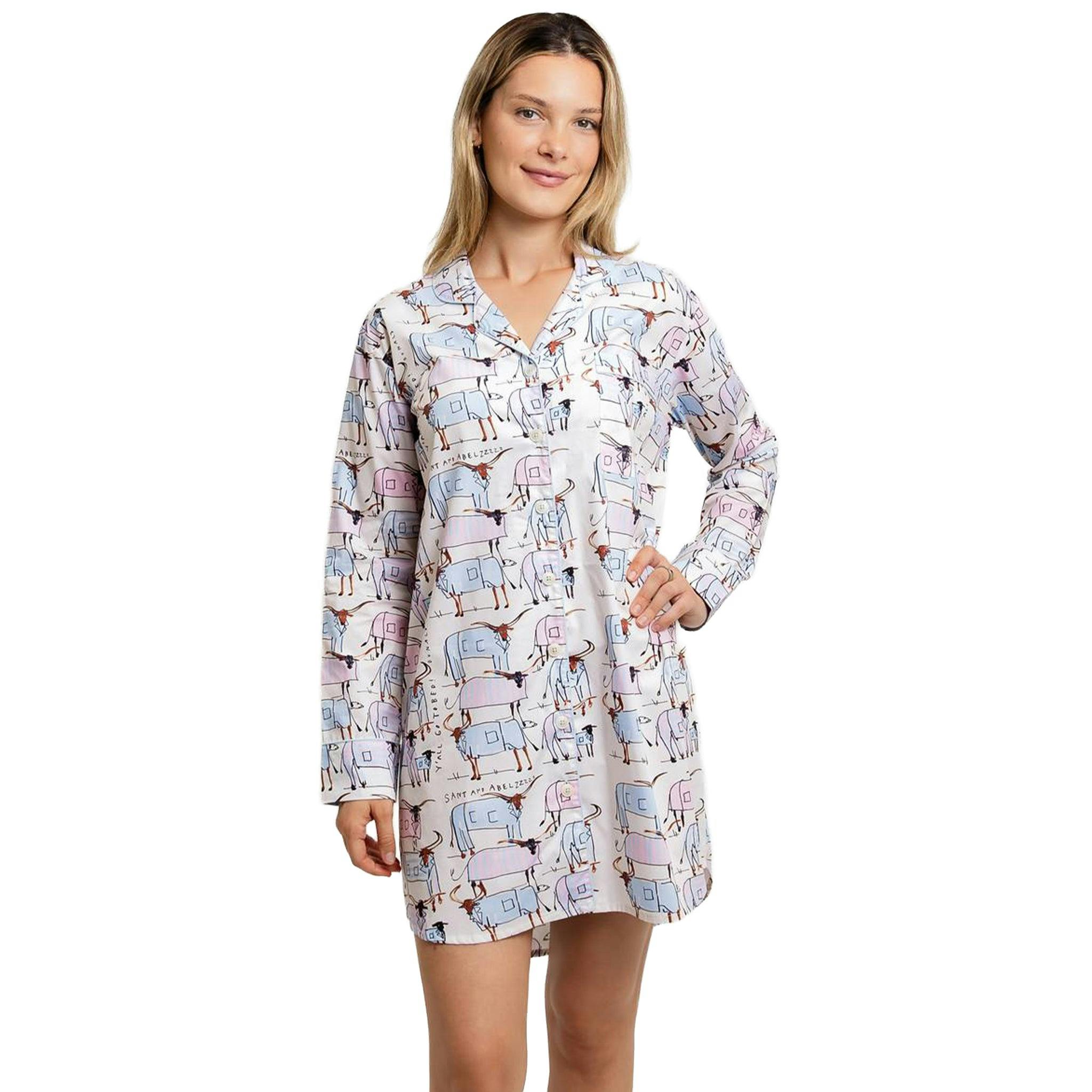 Women's Drawbertson Longhorns Night Shirt - Organic Cotton Poplin