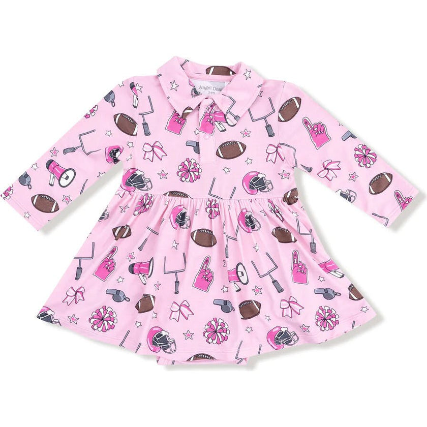 Game Day - Pink - Long Sleeve Polo Bodysuit Dress
