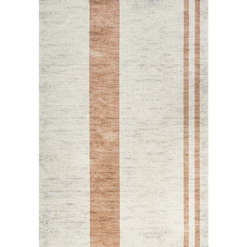 Raita Modern Distressed Stripe Machine-Washable Area Rug, White
