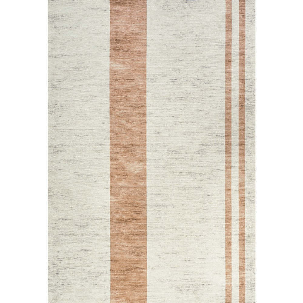 Raita Modern Distressed Stripe Machine-Washable Area Rug, White