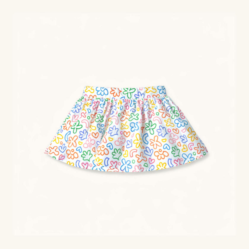 Circle Skirt in Rainbow Doodle