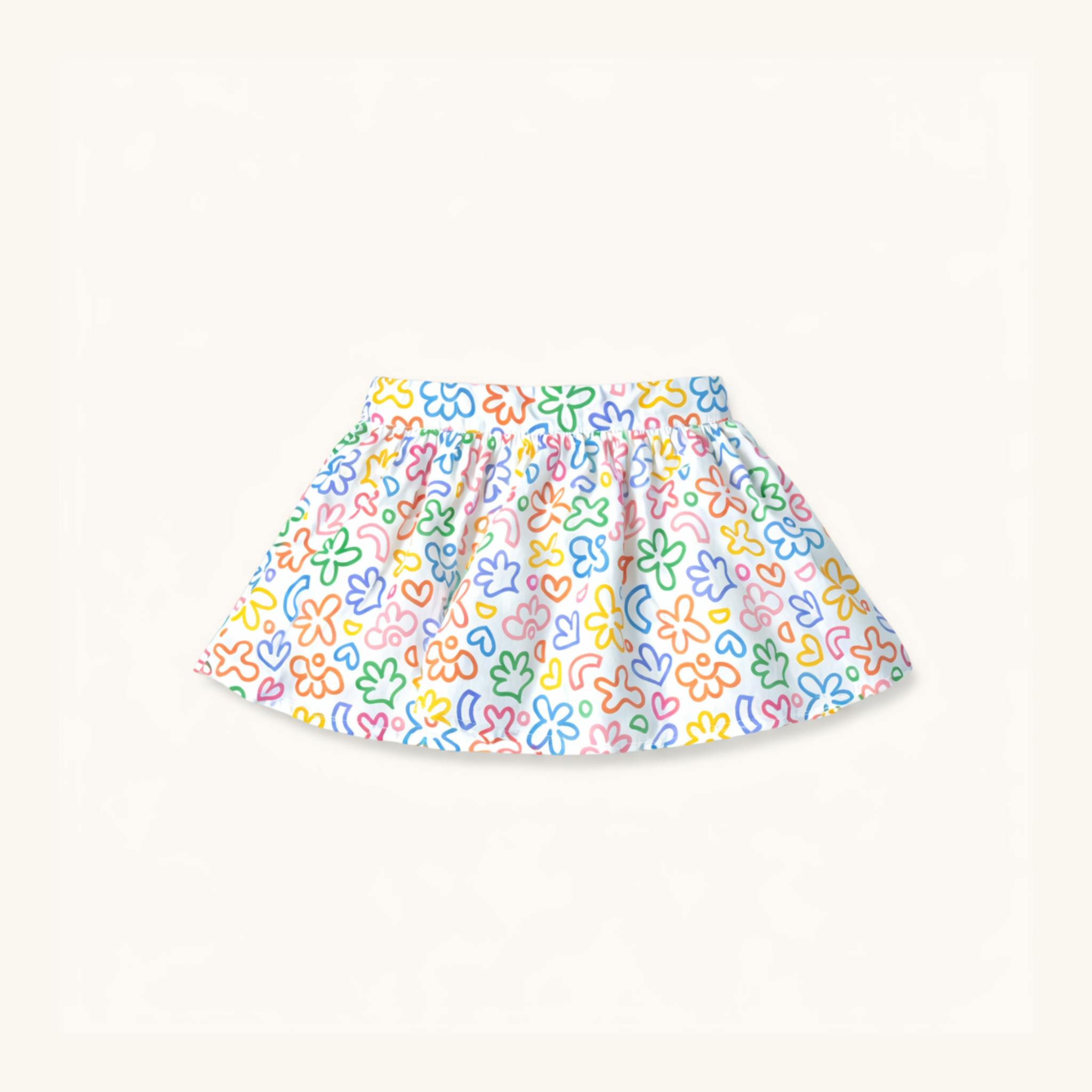 Circle Skirt in Rainbow Doodle