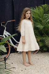 Pleats-N-Tiers 3-Quarter Sleeve Dress