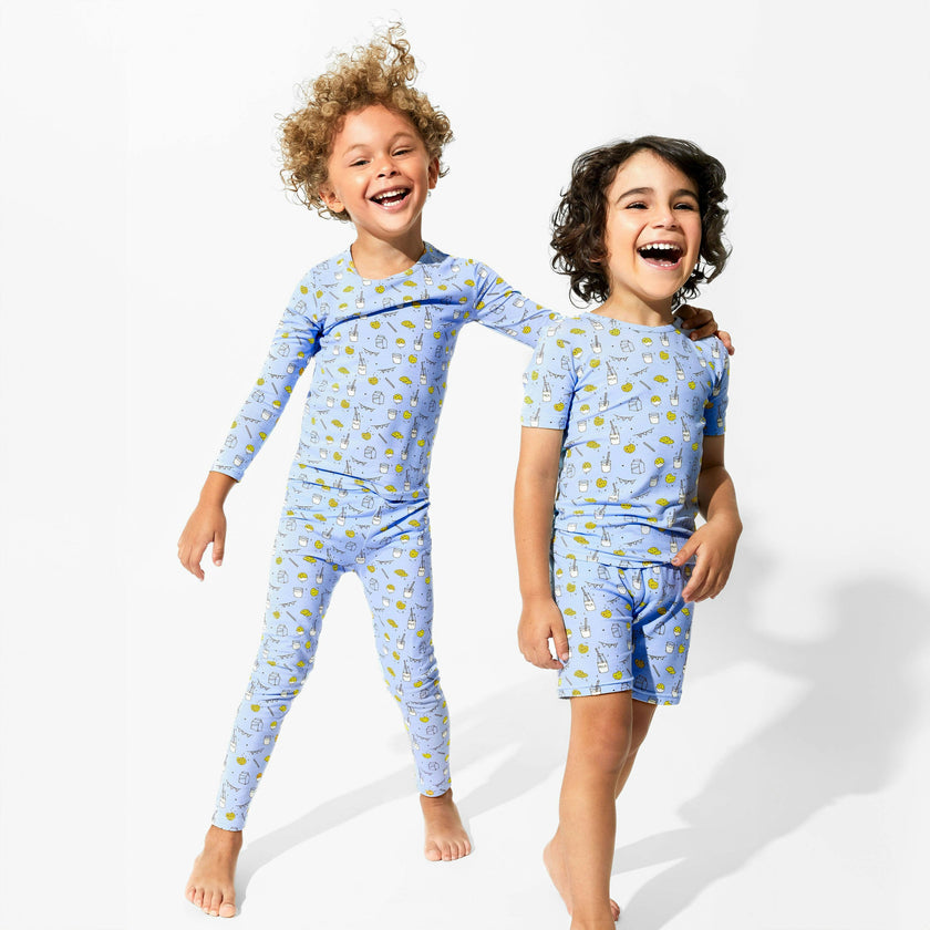 Milk & Cookies Blue Bamboo Kids Pajama Short Set