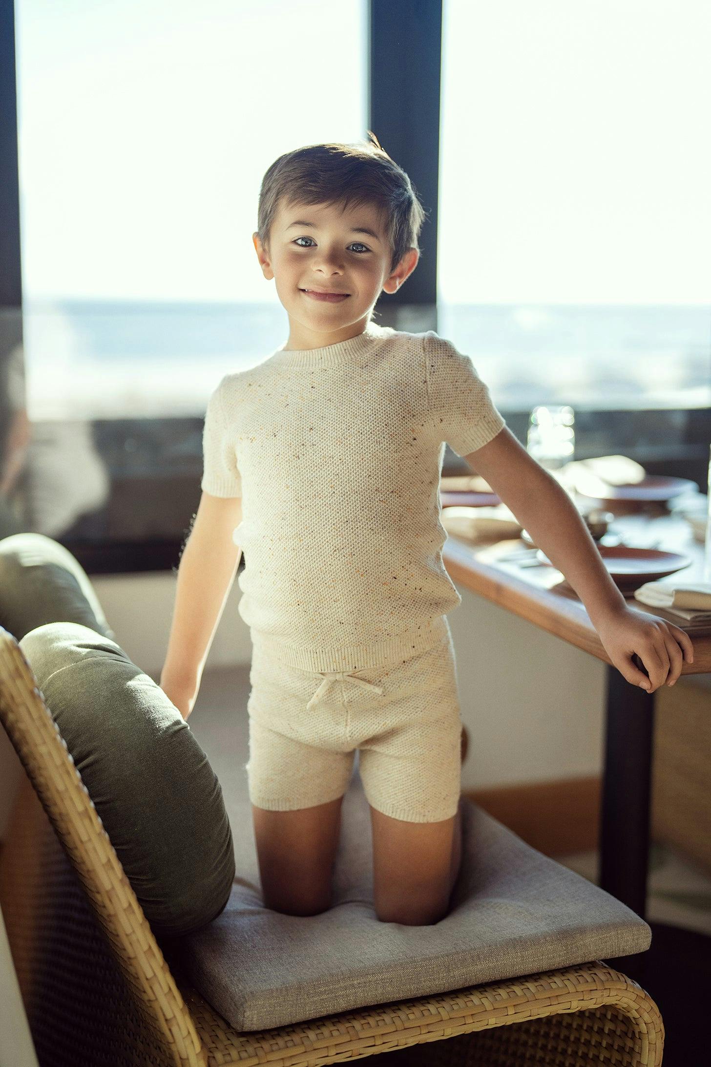 Speckled Waffle Knitted 2pc Set Beige
