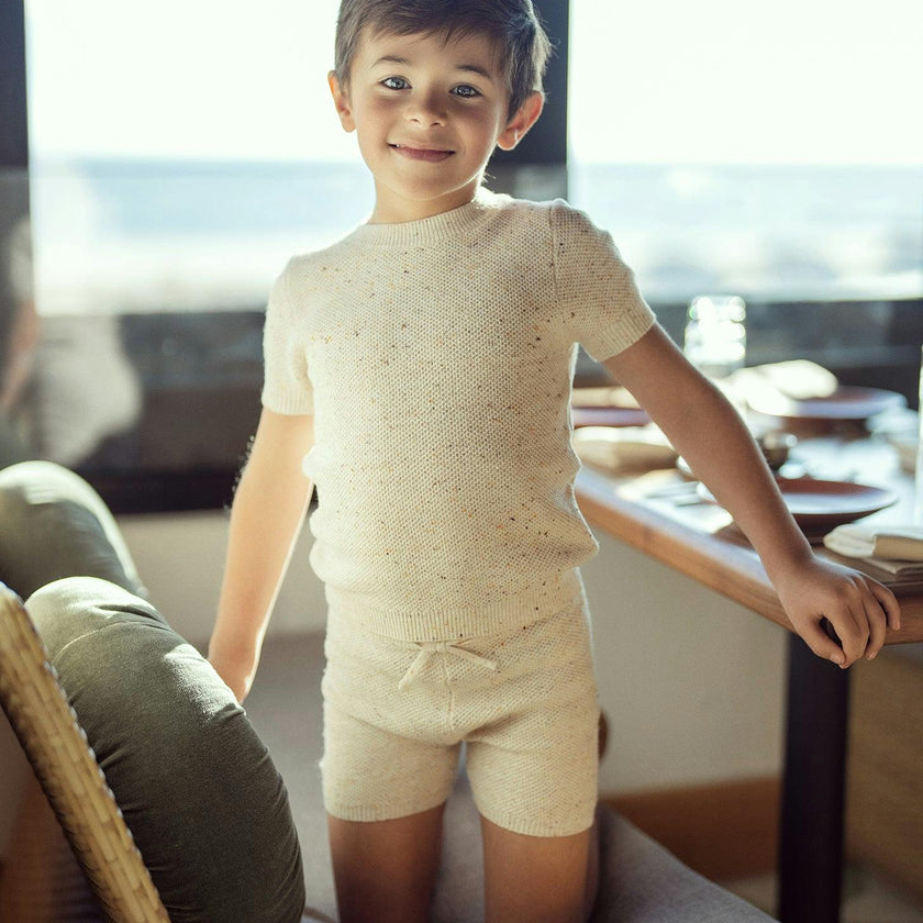 Speckled Waffle Knitted 2pc Set Beige
