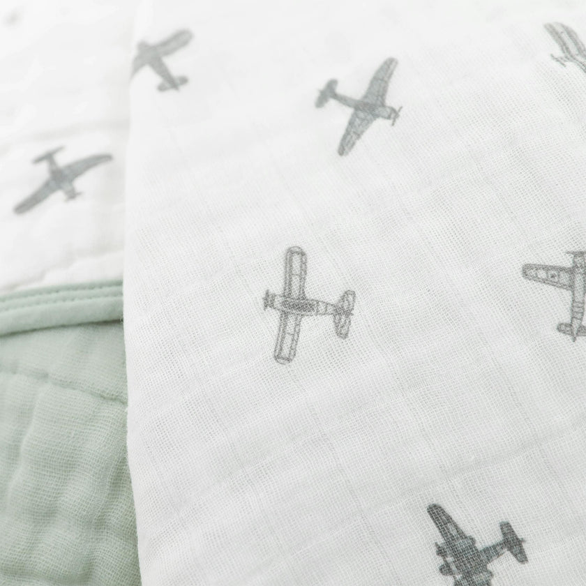 Original Organic Cotton Muslin Quilt - Pewter Planes