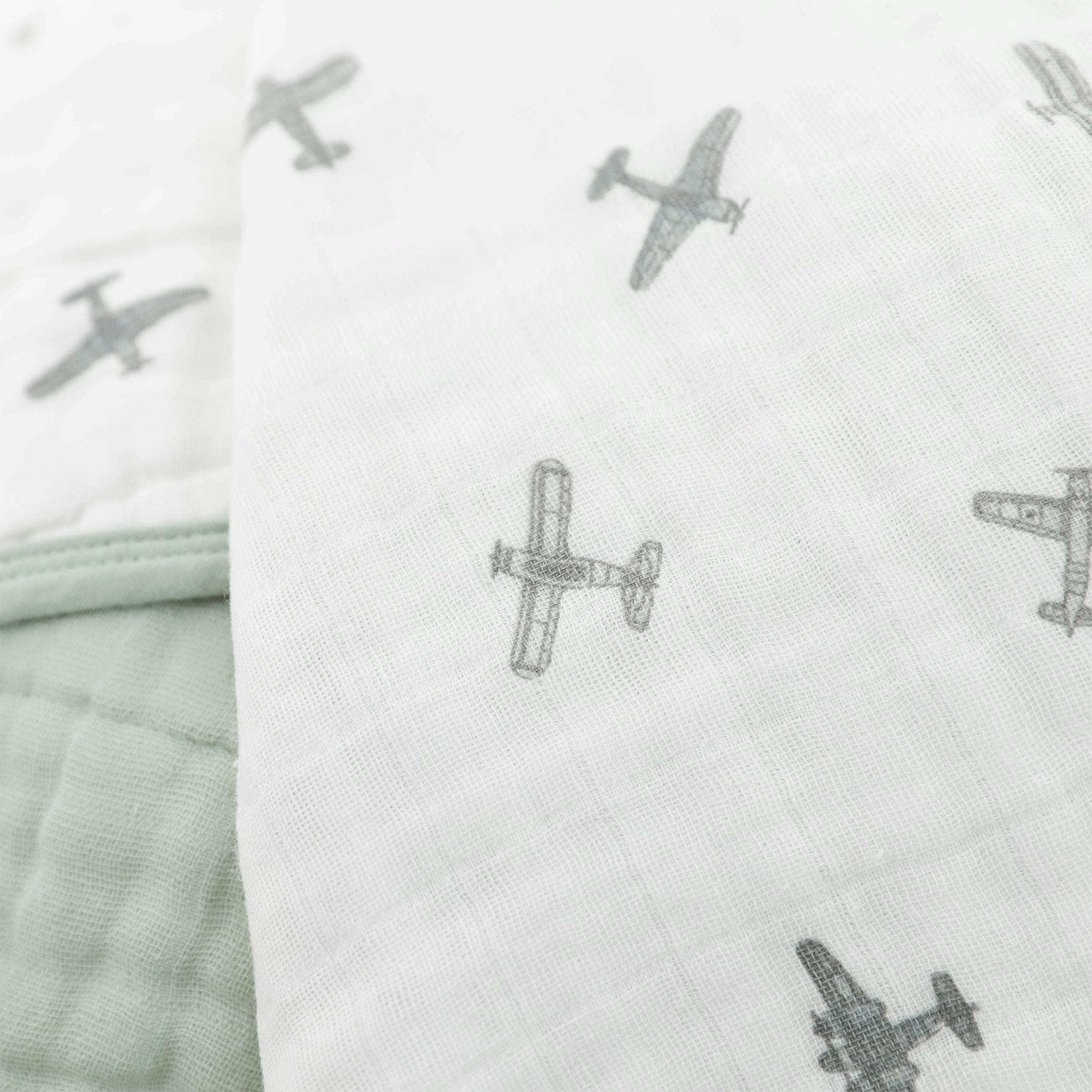 Original Organic Cotton Muslin Quilt - Pewter Planes