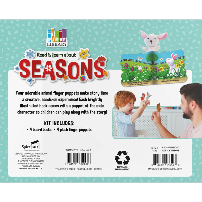 First Library: Four Seasons W/ 4 Die-Cut Board Books & Finger Puppets