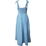 Women's Shirred Dress in Blue Block Print
