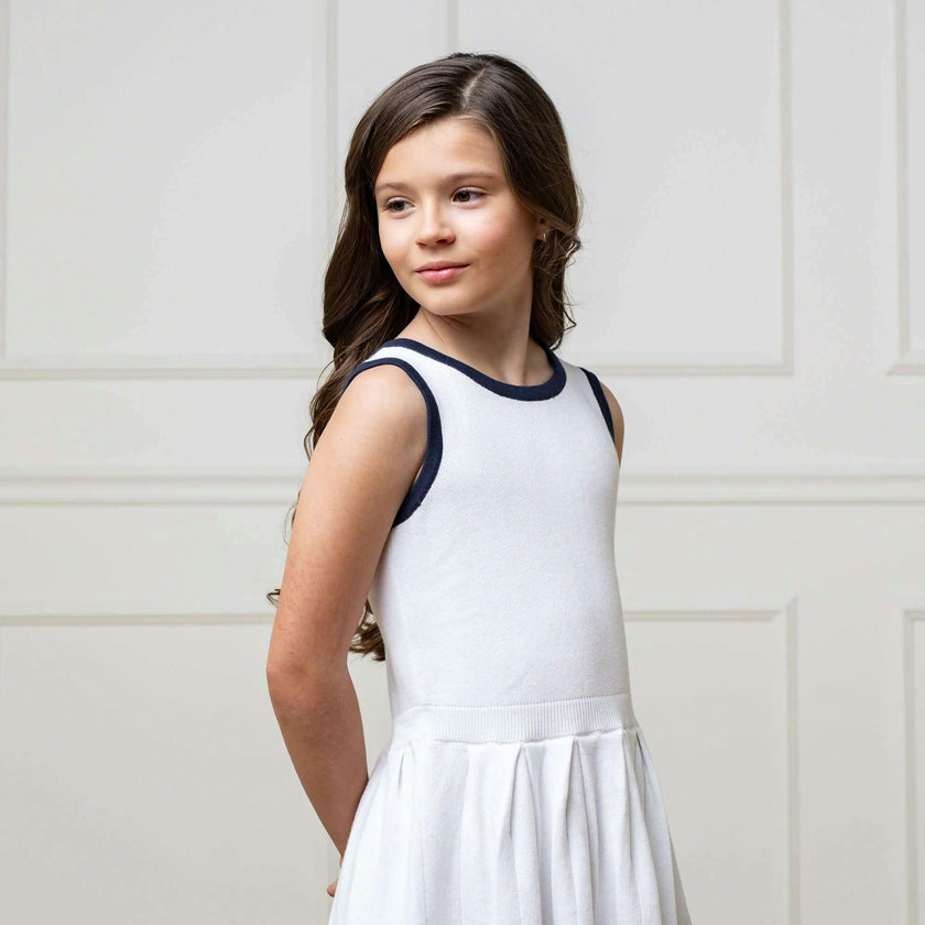 Organic Sleeveless Tennis Sweater Dress, White