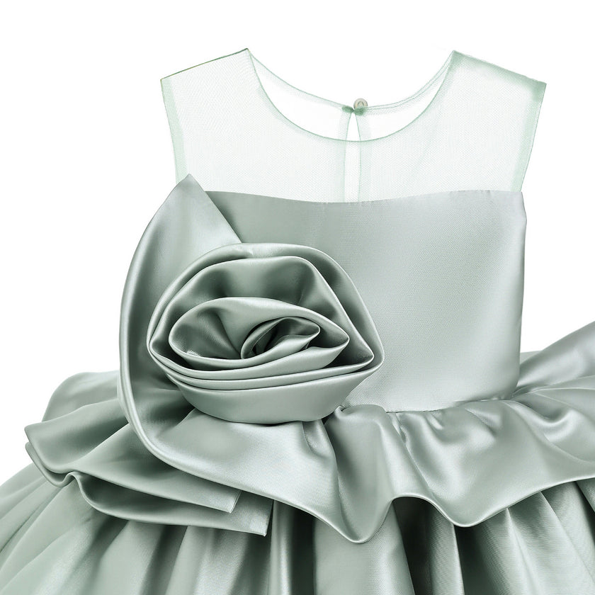 Green Oriana Peplum Sculpted Rose Dress
