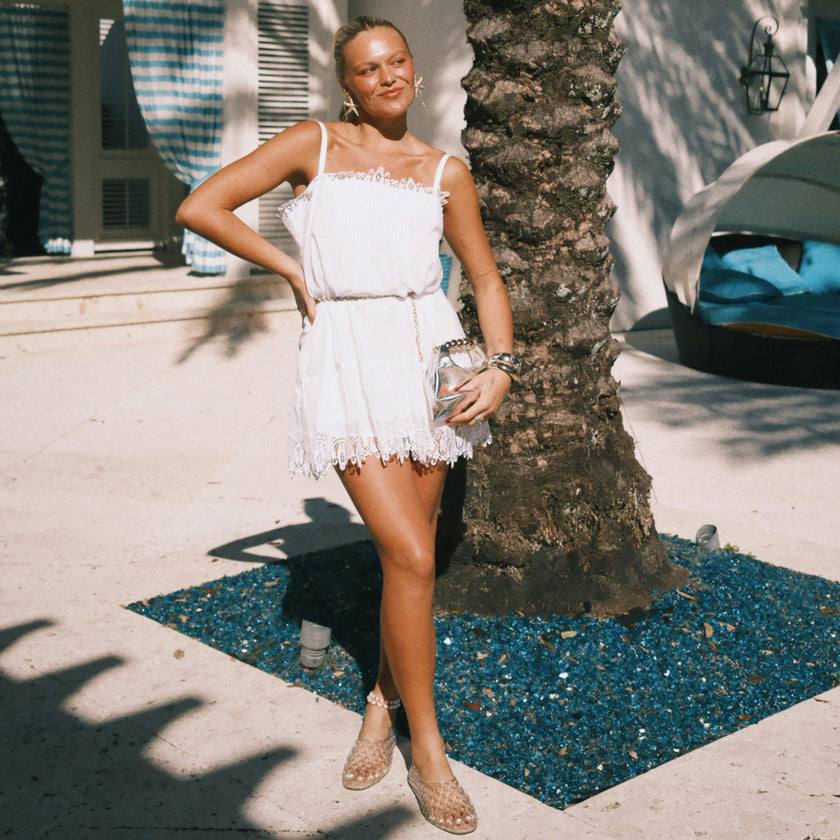 The Bexley Dress - White Voile with Lace Trim