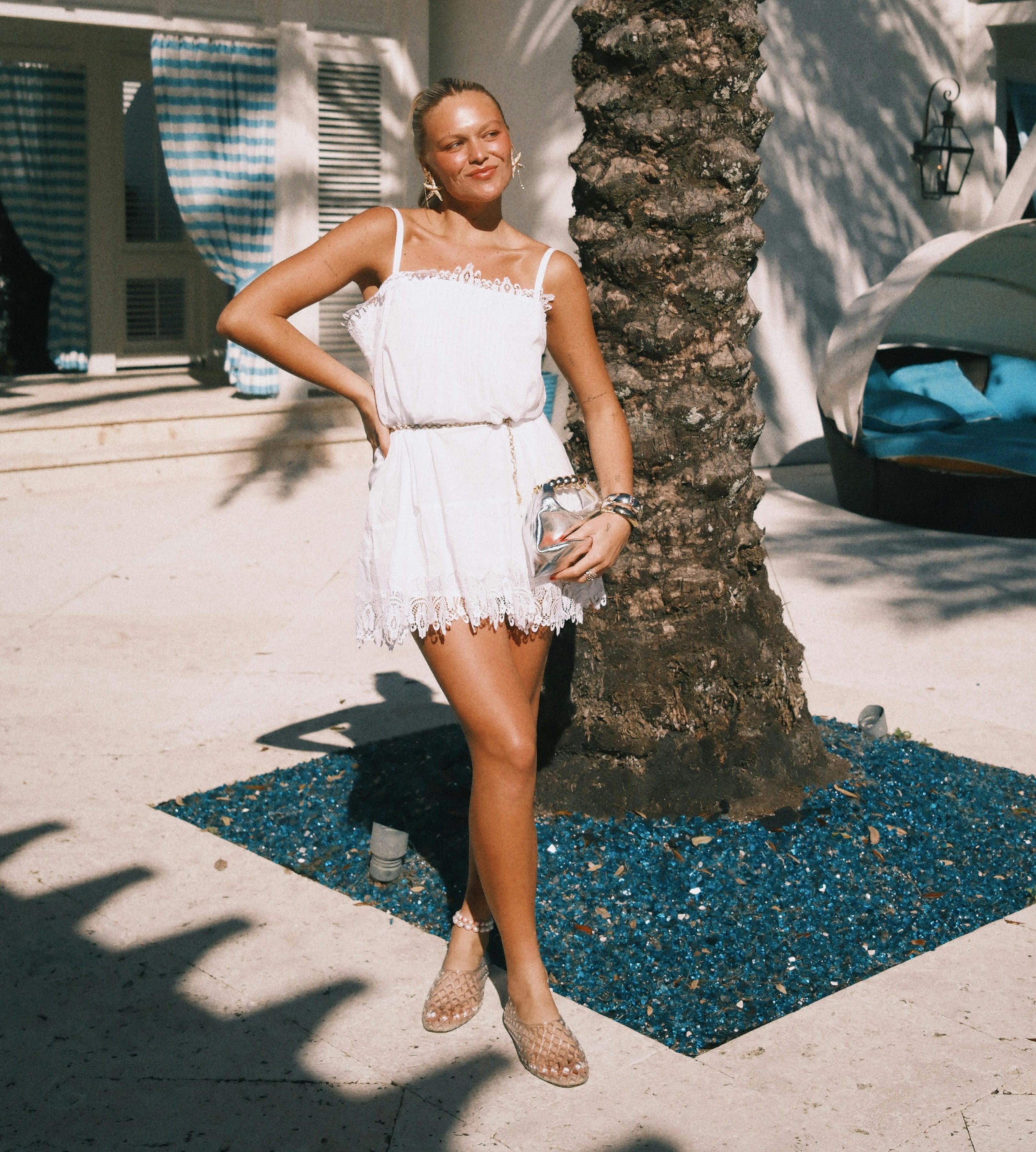 The Bexley Dress - White Voile with Lace Trim