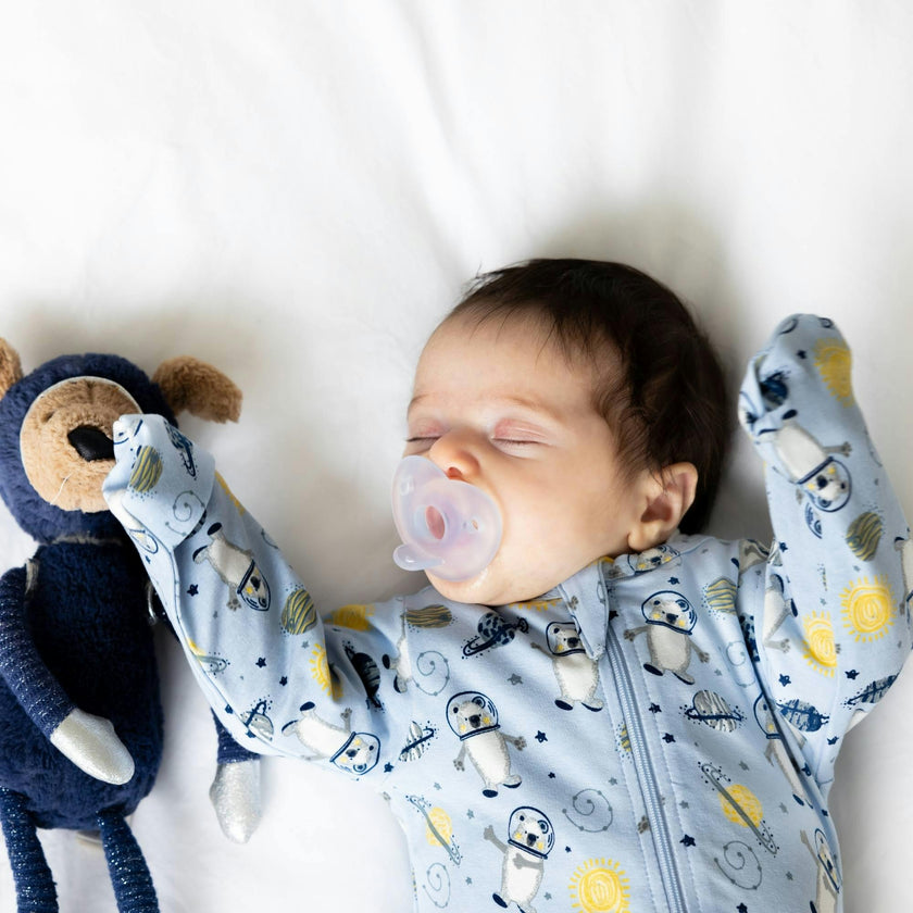 Print Zipped Long Sleeve Footed Onesie