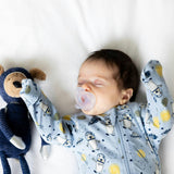 Print Zipped Long Sleeve Footed Onesie