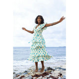 Mica Women's Tiered Maxi Dress Cream Aqua Ikat, Blue