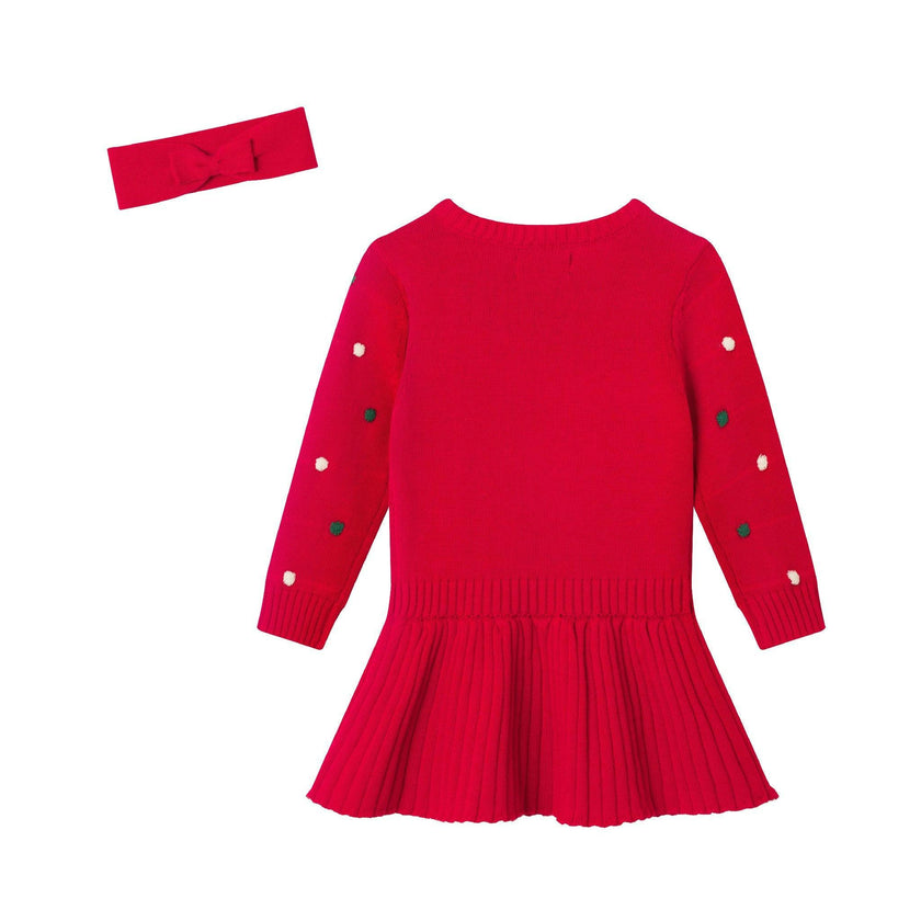 Infant Bubble Sweater Rib Knit Twofer Dress & Headband