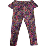Dark Summer Floral Print Ruffle Waist Relaxed Full-Length Leggings, Multi