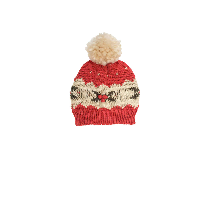 Knitted Beanie - Intarsia - Red