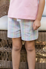 Plaid Seersucker Shorts With Waist Tie