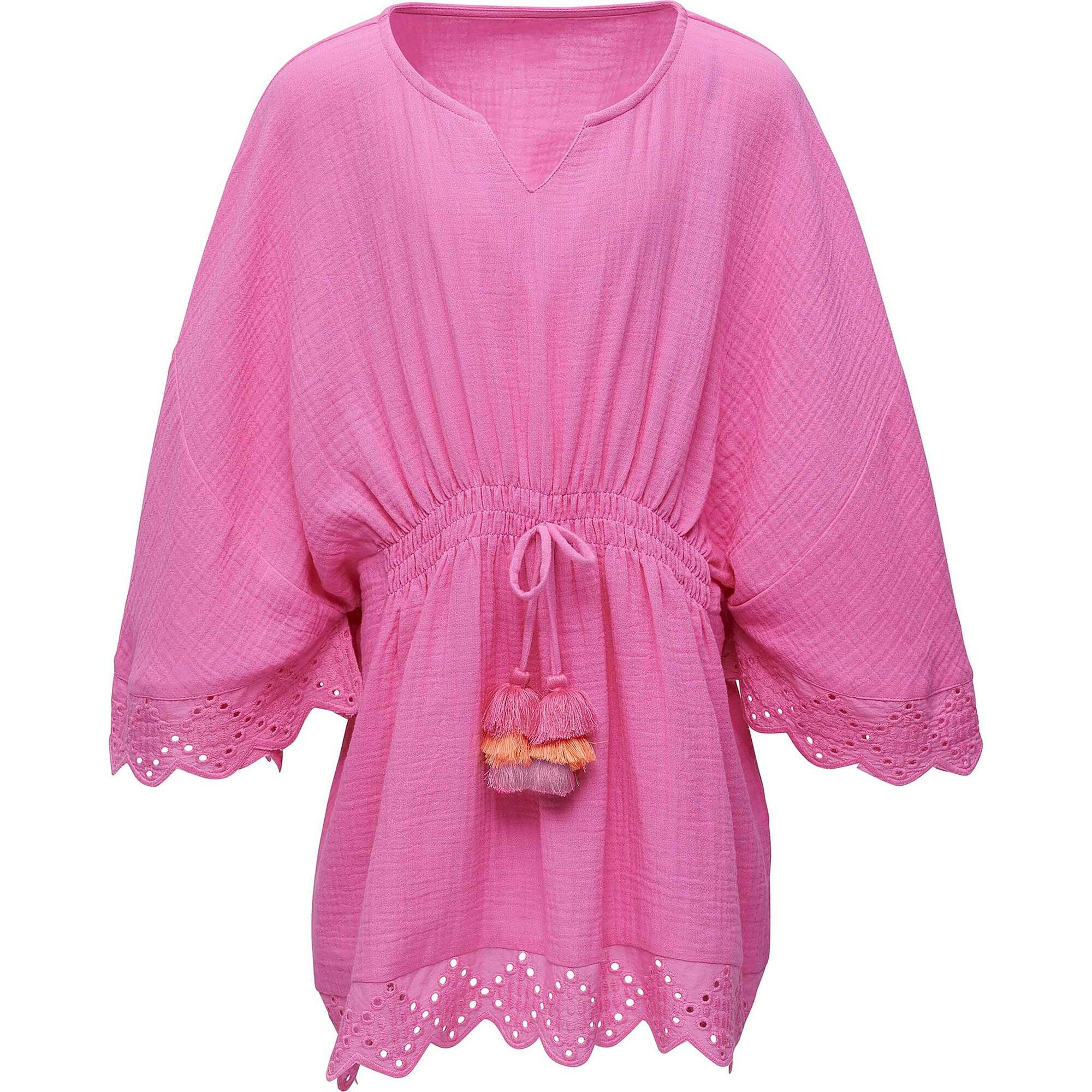 Eyelet Scaloped Trim Waist Tie Beach Cover Up