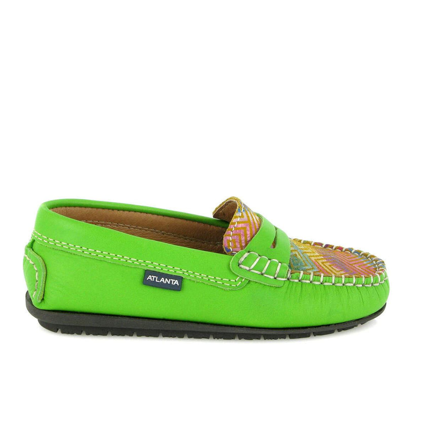 Penny Moccasins In Smooth Leather, Green Multicolor