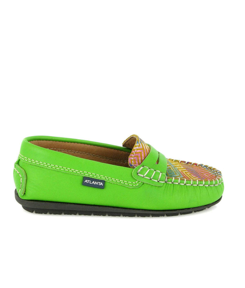 Penny Moccasins In Smooth Leather, Green Multicolor
