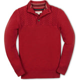 Organic Long Sleeve Mock Neck Sweater with Cable Yoke, Red