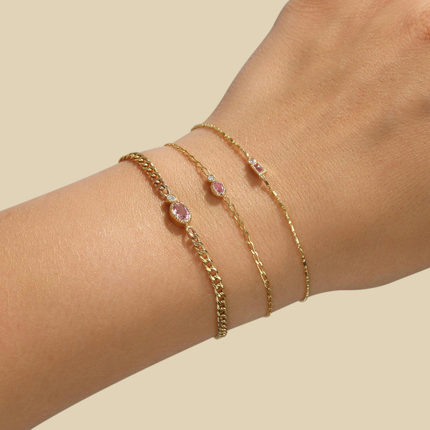Mini Olympia Oval Station Bracelet in Pink Sapphire on Lorelai Chain