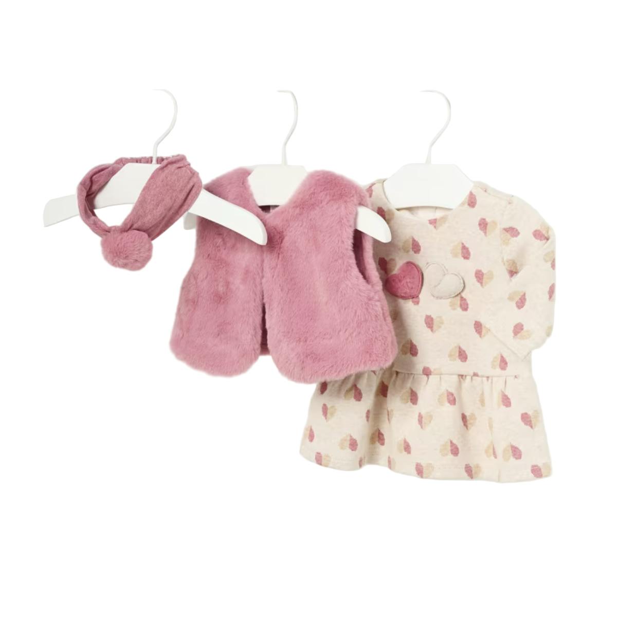 Newborn Girl 3 Piece Set with Faux Fur Vest