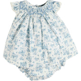 Audrey Toile Capped Sleeve Hand Smocked Dress with Bloomers in Blue (3-12mths)