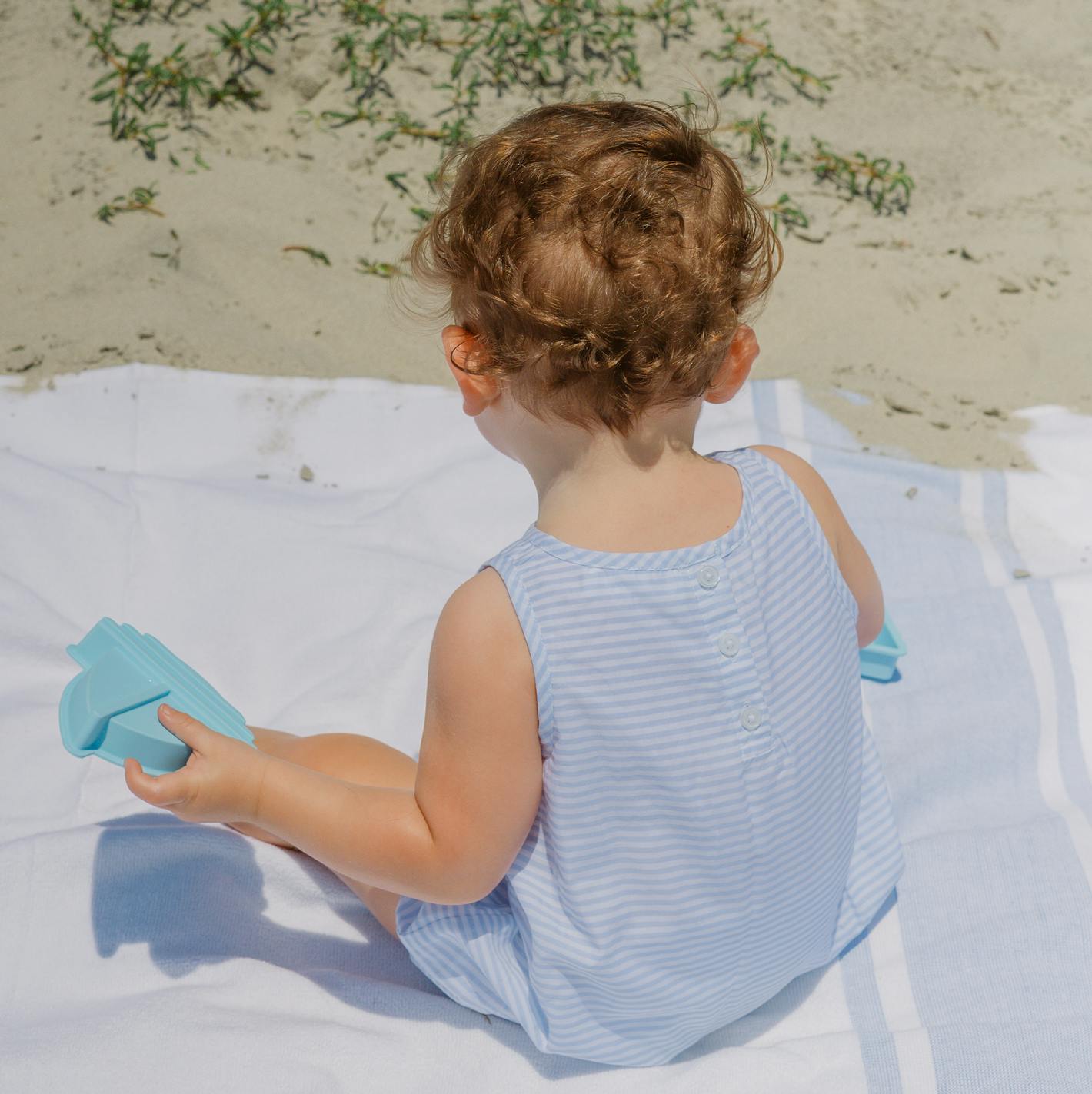 baby powder blue stripe bubble romper