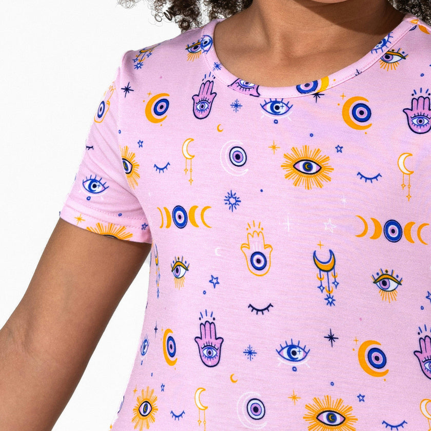 The Eye Pink Bamboo Girls' Short Sleeve Dress
