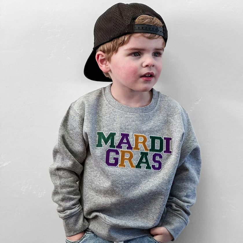 Mardi Gras Patch Sweatshirt - Gray