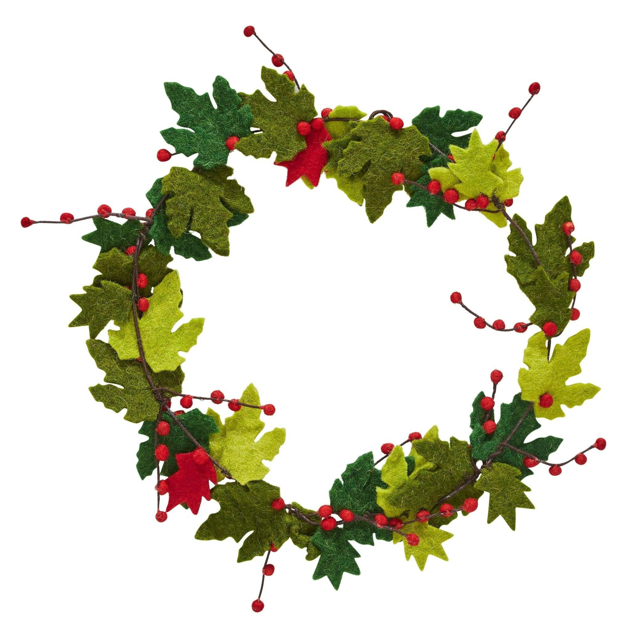 Maple Leaf Wreath Berries Hand Felted Wool - 12