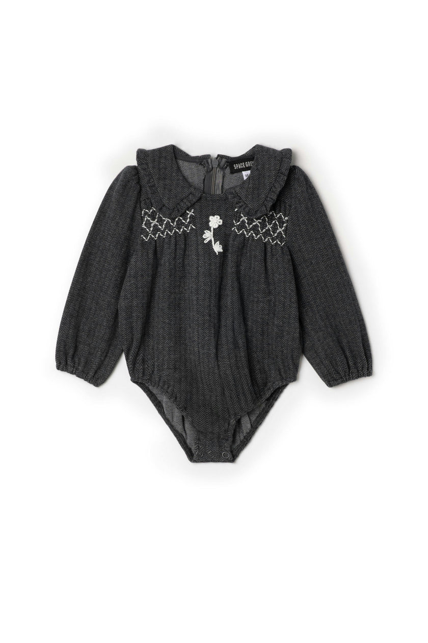 Herringbone Stretch Snap Front Collared Bubble