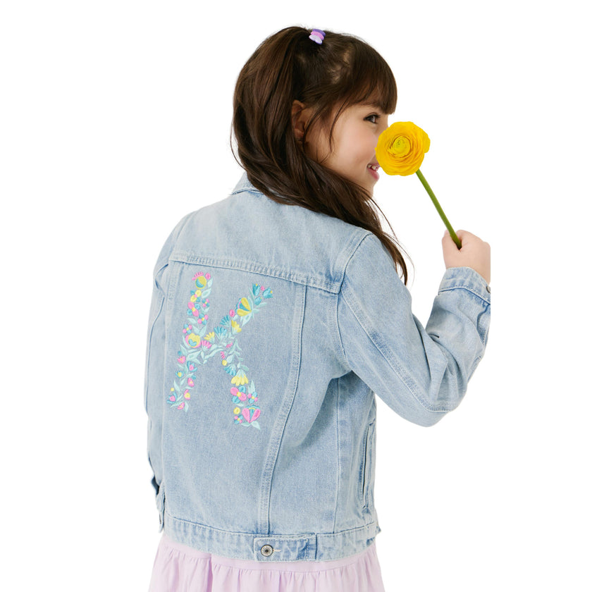 Personalized Denim Jacket, Monogram Floral Font