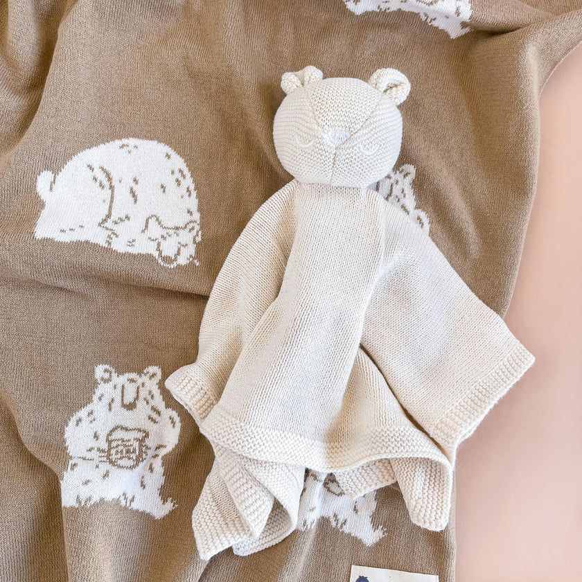 Honey Bear Blanket and Lovey Baby Gift Set - Cream