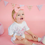 Sky Blue Floral Bow Patch Short Sleeve Romper - White